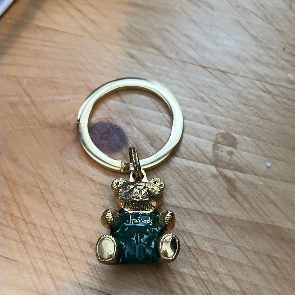 Harrods Gold and Green Teddy Bear Keychain